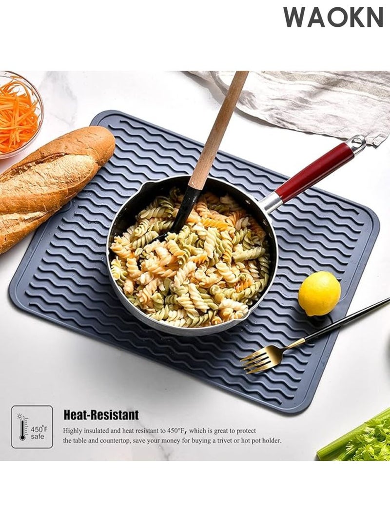 WAOKN Silicone Dish Drying Mat , silicone material , Non-Slip Easy Clean Sink Mat Large Heat-resistant Dish Drainer Mat for Kitchen Counter , Sink , Refrigerator or Drawer liner , sturdy and durable , 30*40cm , grey. - Image 3